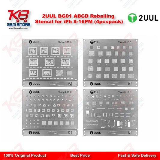 2UUL BG01 ABCD Reballing Stencil for iPh 8-16PM (4pcs/pack)