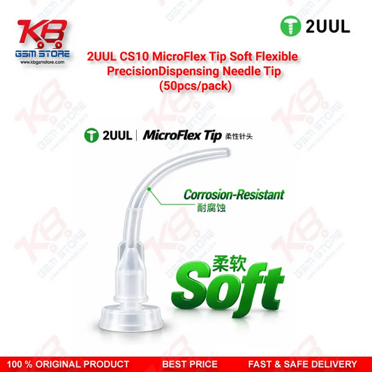 2UUL CS10 MicroFlex Soft Flexible Precision Dispensing Needle Tips – 50pcs Pack for Flux, Paste & Adhesive Application