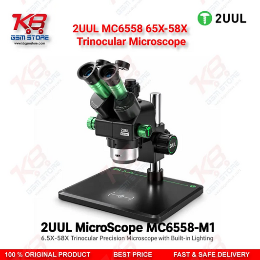 2UUL MC6558 65X-58X Trinocular Microscope with Built-in LED Lighting for Mobile PCB & BGA Repair