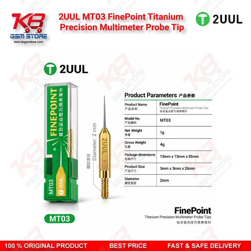 2UUL MT03 FinePoint Titanium Precision Multimeter Probe Tip