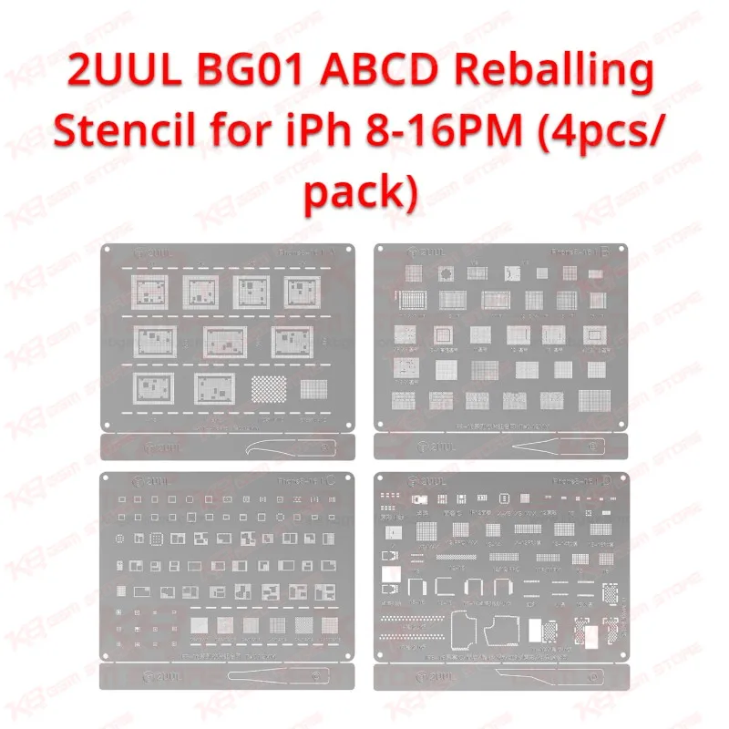 2UUL BG01 ABCD Reballing Stencil for iPh 8-16PM (4pcs/pack)