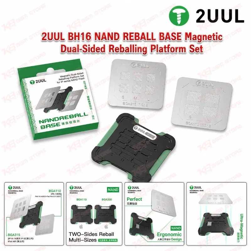 2UUL BH16 NAND REBALL BASE Magnetic Dual-Sided Reballing Platform Set