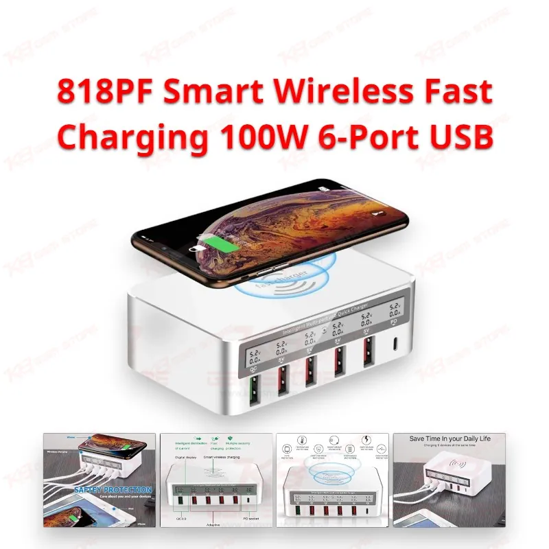 818PF Smart Wireless Fast Charging 100W 6-Port USB