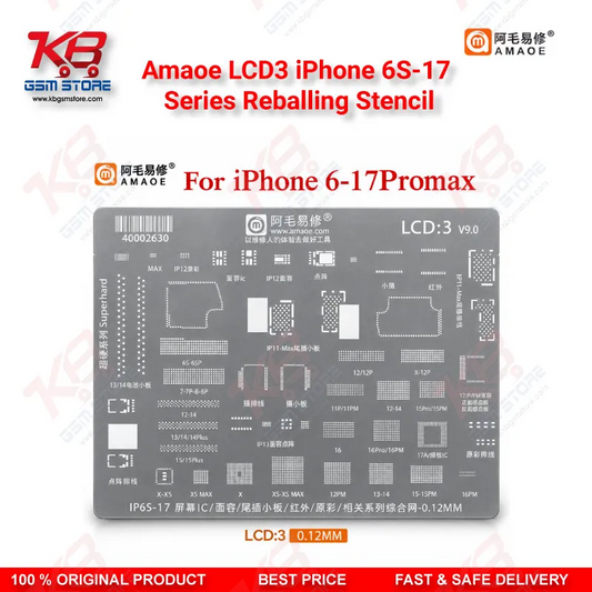 Amaoe LCD3 iPhone 6S-17 Series Reballing Stencil – Precision LCD & Face ID IC BGA Reballing Template for Mobile Repair