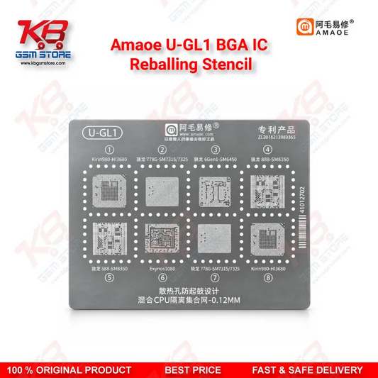 Amaoe U-GL1 BGA IC Reballing Stencil – 0.12mm CPU-Isolated Mixed Chipset Template