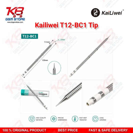 Kailiwei T12-BC1 Soldering Tip – 45° Bevel Cut 1mm T12 Iron Tip for Mobile PCB Repair