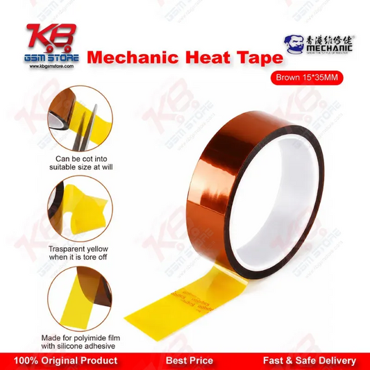 MECHANIC Heat Resistant Tape Brown 15mm x 35M – High Temperature Kapton Tape for Mobile Repair