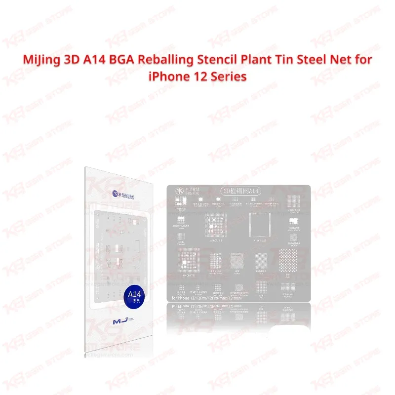 MiJing 3D A14 BGA Reballing Stencil Plant Tin Steel Net for iPhone 12 Series