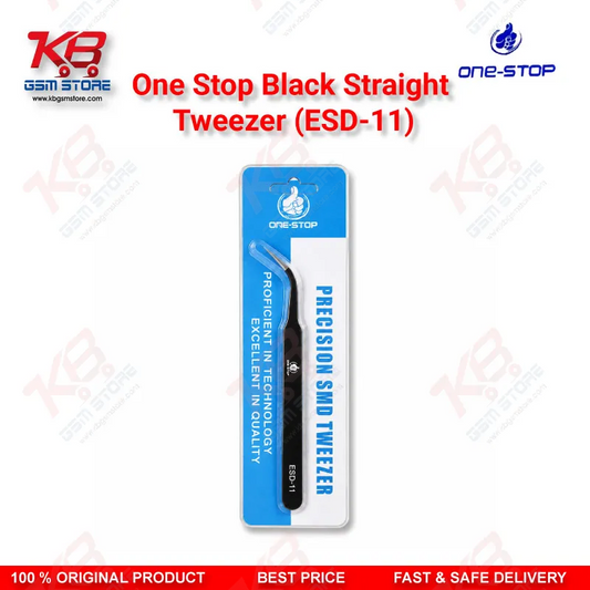 One-Stop ESD-11 Black Straight Tweezer