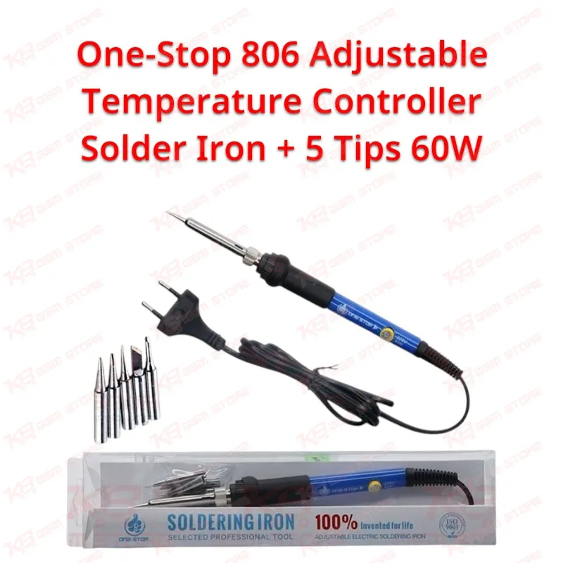 One-Stop 806 Adjustable Temperature Controller Solder Iron + 5 Tips 60W