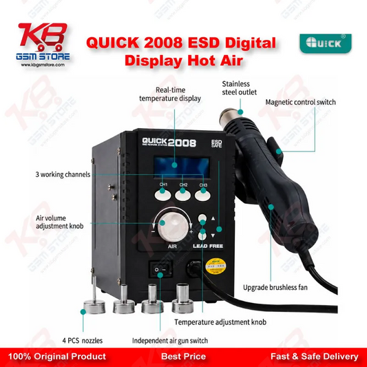 QUICK 2008 ESD Digital Display Hot Air Rework Station – 700W BGA SMD Soldering Station