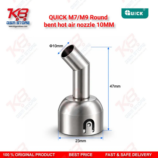 QUICK M7/M9 Round bent hot air nozzle 10MM – 45° Angled Stainless Steel SMD Rework Nozzle for BGA & PCB Repair
