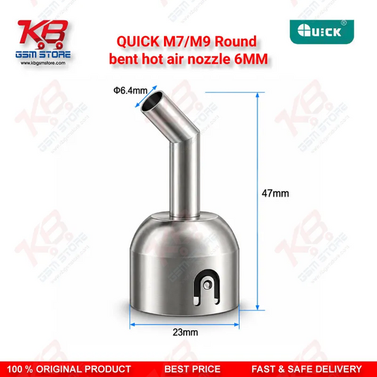 QUICK M7/M9 Round bent hot air nozzle 6MM – 45° Stainless Steel Microscope Nozzle for Hot Air Rework Stations