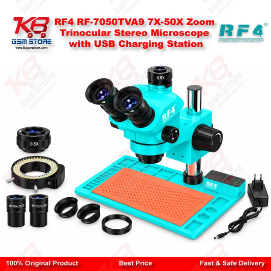 RF4 RF-7050TVA9 7X-50X Zoom Trinocular Stereo Microscope with USB Charging Station