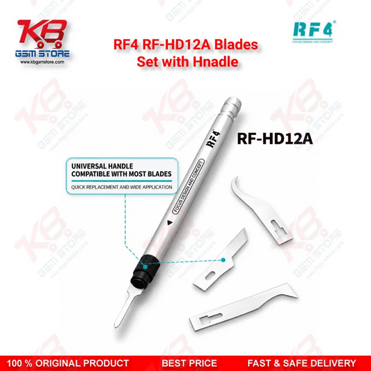 RF4 RF-HD12A Blades Set with Hnadle — 4-in-1 Disassembly Blade & Handle Kit for PCB Glue Removal, Prying, and Screen Separation