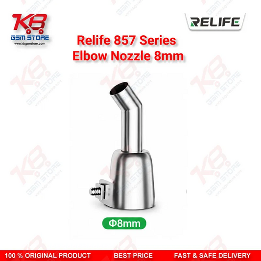 RELIFE 857 Series 45° Elbow Hot Air Nozzle 8mm – Stainless Steel Bent Nozzle for Microscope Rework