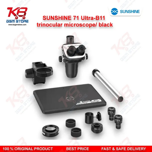 SUNSHINE 71 Ultra-B11 Black Trinocular Microscope — 6.5X–55X Continuous Zoom Stereo Microscope for Mobile PCB Repair