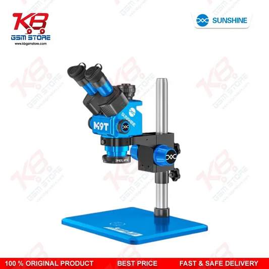 Sunshine M9T-B11 Trinocular Stereo Microscope 6X–45X Continuous Zoom with 0.5X CTV Mount & LED Ring Light for Mobile PCB Repair