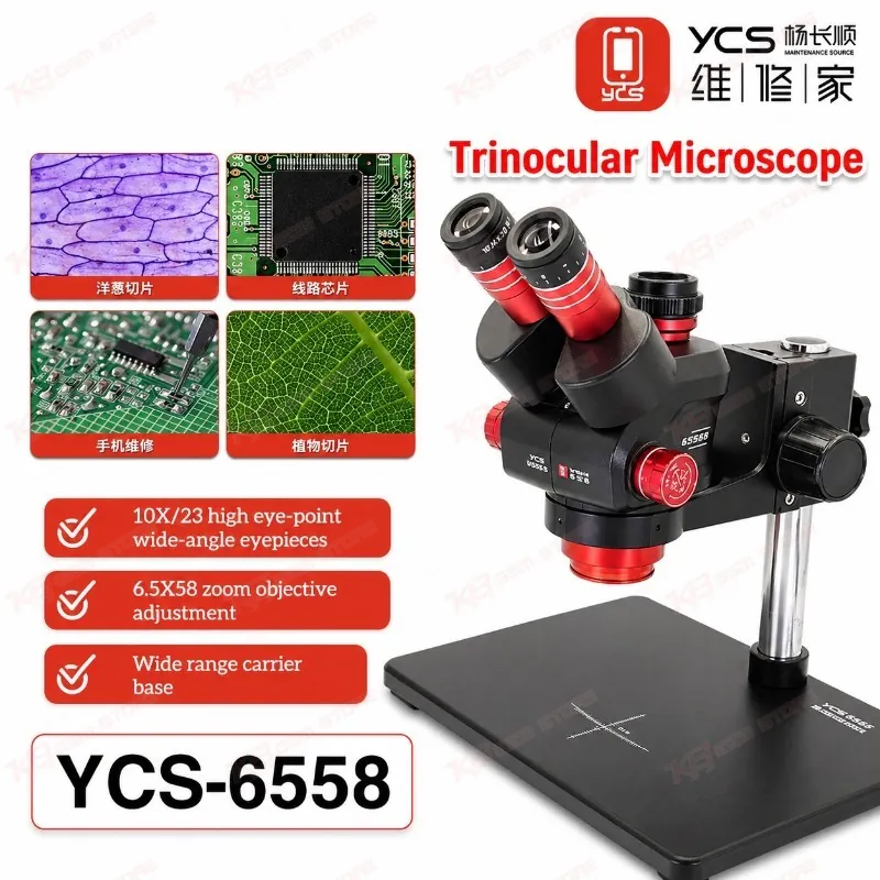 YCS-6558X Trinocular Stereo Zoom Microscope with Big Base