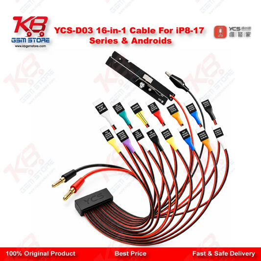 YCS D03 16-in-1 DC Power Boot Cable – iPhone 8 to 17 Pro Max & Android Motherboard Testing Tool