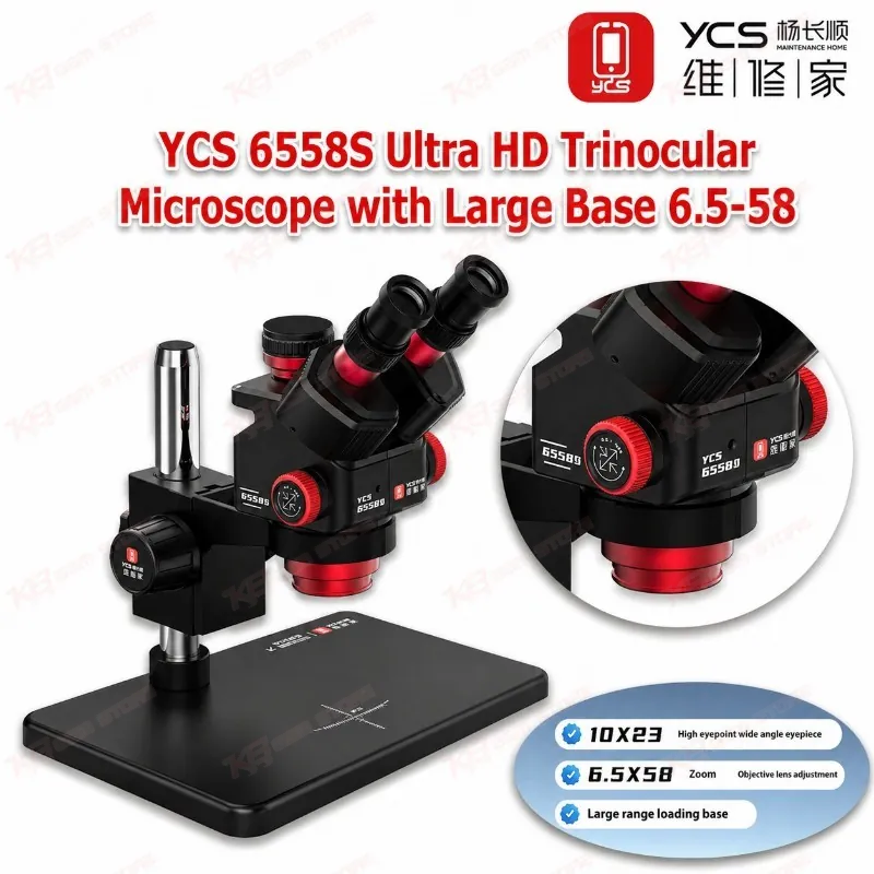 YCS 6558S Ultra HD Trinocular Microscope with Large Base 6.5-58