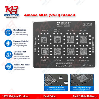Amaoe MU3 (V5.0) Stencil – 0.12mm MTK CPU BGA Reballing Stencil for MT6762V, MT6739V, MT6771V, MT6785V and More