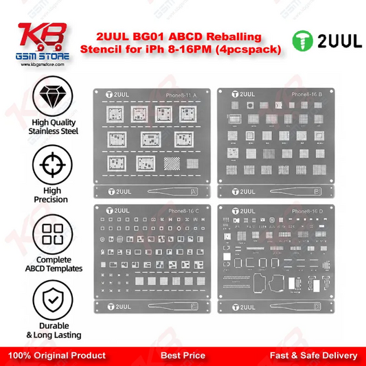 2UUL BG01 ABCD Reballing Stencil for iPh 8-16PM (4pcs/pack)