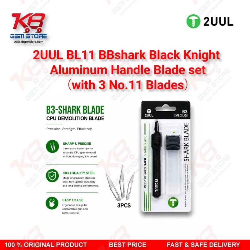 2UUL BL11 BBshark Black Knight Aluminum Handle Blade Set with 3 No.11 Blades