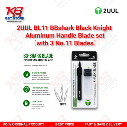 2UUL BL11 BBshark Black Knight Aluminum Handle Blade Set with 3 No.11 Blades