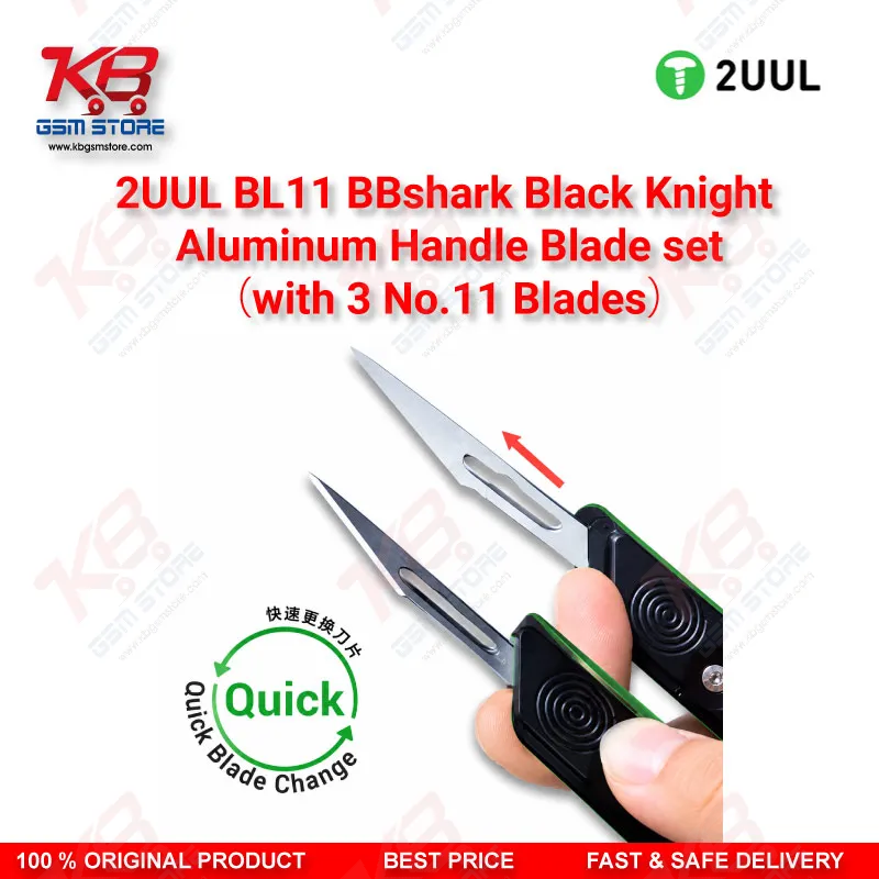 2UUL BL11 BBshark Black Knight Aluminum Handle Blade Set with 3 No.11 Blades