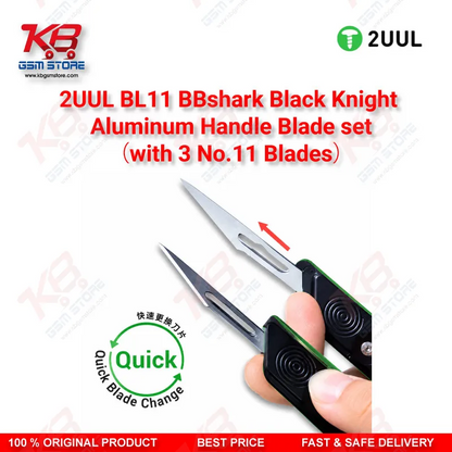 2UUL BL11 BBshark Black Knight Aluminum Handle Blade Set with 3 No.11 Blades