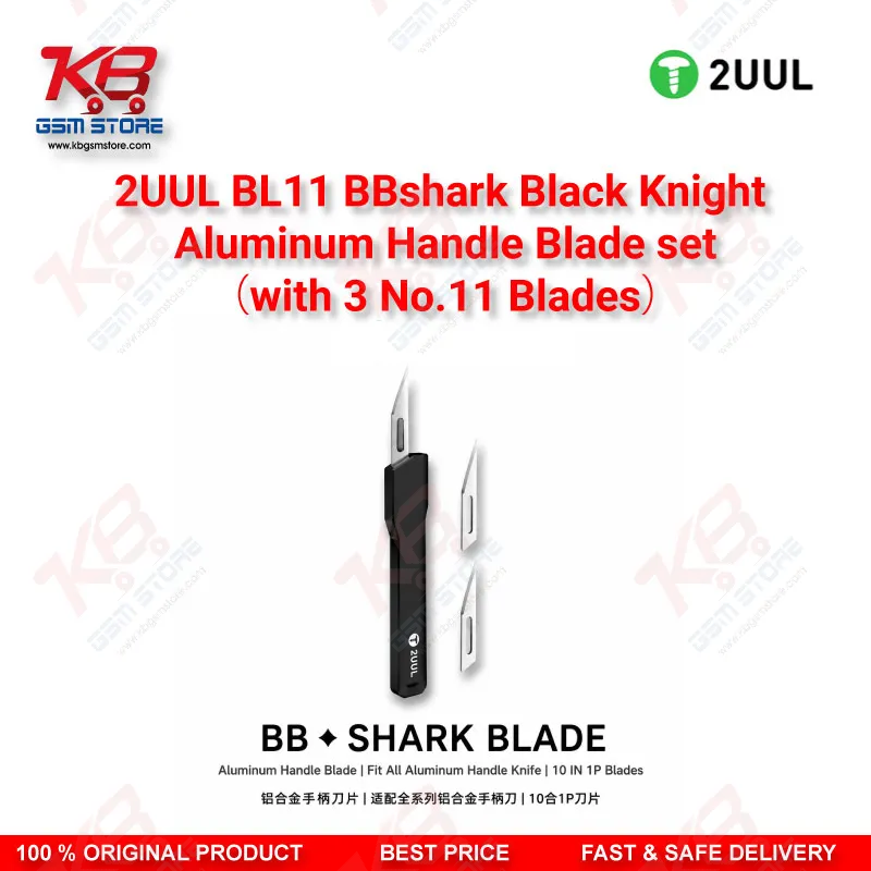 2UUL BL11 BBshark Black Knight Aluminum Handle Blade Set with 3 No.11 Blades