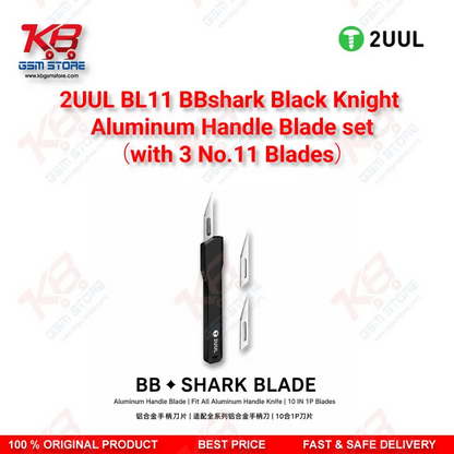 2UUL BL11 BBshark Black Knight Aluminum Handle Blade Set with 3 No.11 Blades