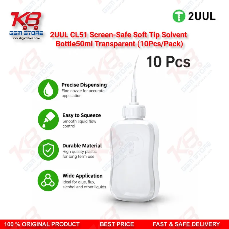 2UUL CL51 Screen-Safe Soft Tip Solvent Bottle 50ml Transparent (10Pcs/Pack)