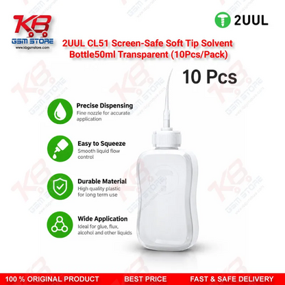 2UUL CL51 Screen-Safe Soft Tip Solvent Bottle 50ml Transparent (10Pcs/Pack)