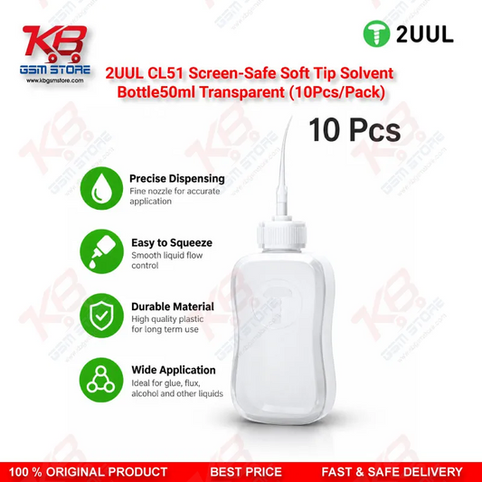 2UUL CL51 Screen-Safe Soft Tip Solvent Bottle 50ml Transparent (10Pcs/Pack)