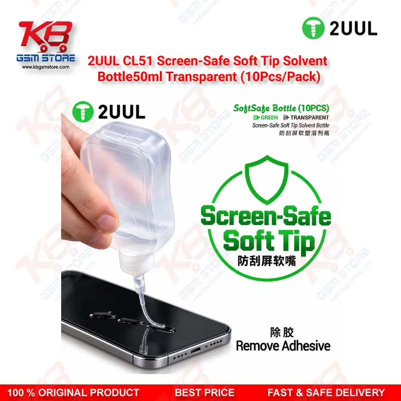 2UUL CL51 Screen-Safe Soft Tip Solvent Bottle 50ml Transparent (10Pcs/Pack)