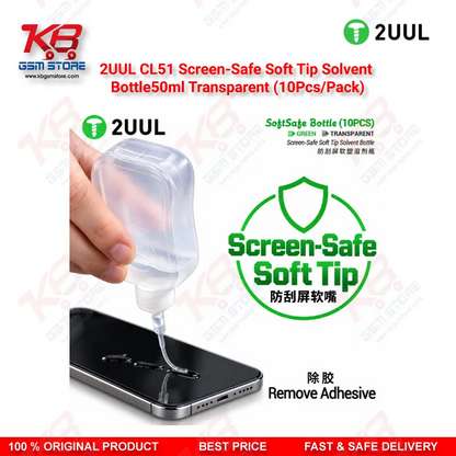2UUL CL51 Screen-Safe Soft Tip Solvent Bottle 50ml Transparent (10Pcs/Pack)
