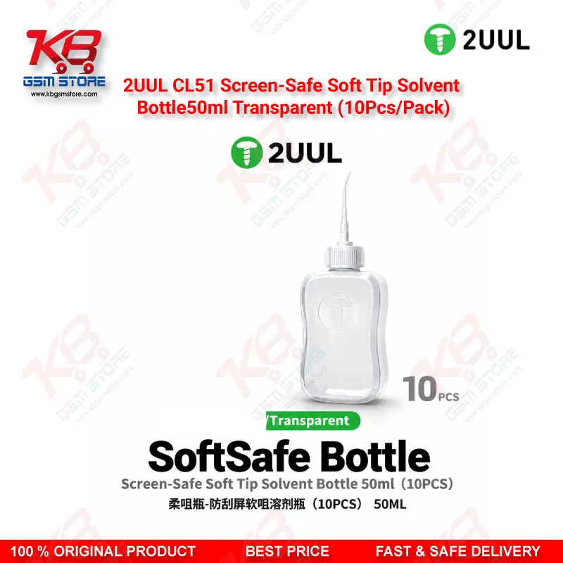 2UUL CL51 Screen-Safe Soft Tip Solvent Bottle 50ml Transparent (10Pcs/Pack)