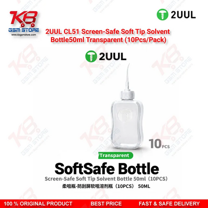 2UUL CL51 Screen-Safe Soft Tip Solvent Bottle 50ml Transparent (10Pcs/Pack)
