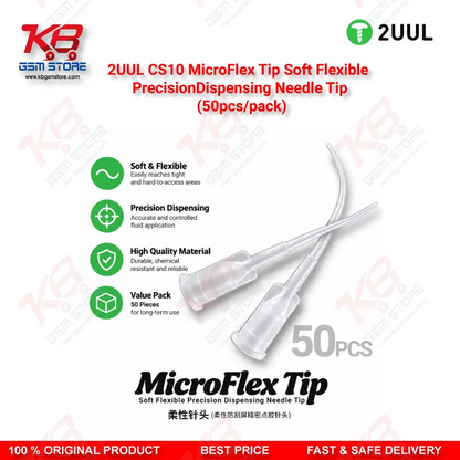 2UUL CS10 MicroFlex Soft Flexible Precision Dispensing Needle Tips – 50pcs Pack for Flux, Paste & Adhesive Application