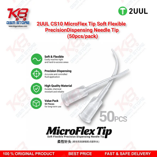 2UUL CS10 MicroFlex Soft Flexible Precision Dispensing Needle Tips – 50pcs Pack for Flux, Paste & Adhesive Application