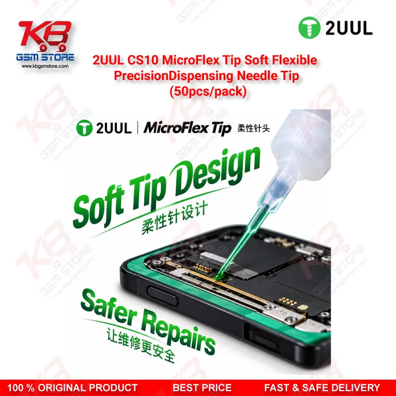 2UUL CS10 MicroFlex Soft Flexible Precision Dispensing Needle Tips – 50pcs Pack for Flux, Paste & Adhesive Application