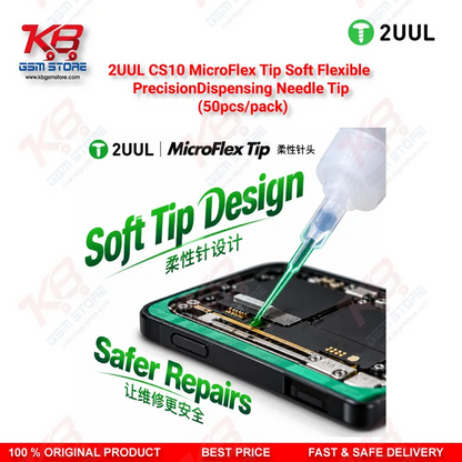 2UUL CS10 MicroFlex Soft Flexible Precision Dispensing Needle Tips – 50pcs Pack for Flux, Paste & Adhesive Application