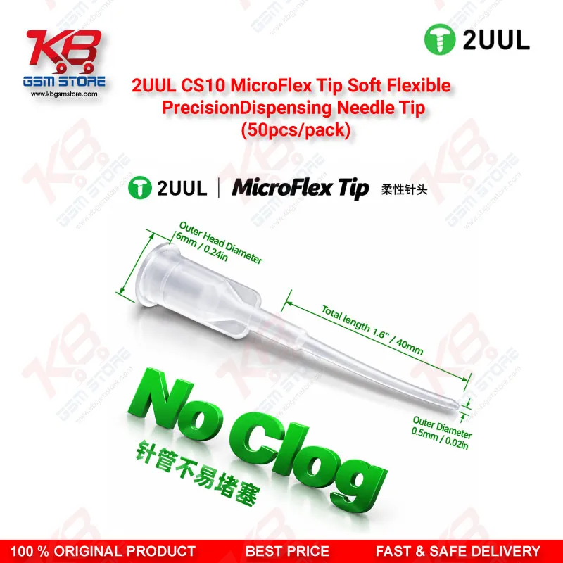 2UUL CS10 MicroFlex Soft Flexible Precision Dispensing Needle Tips – 50pcs Pack for Flux, Paste & Adhesive Application