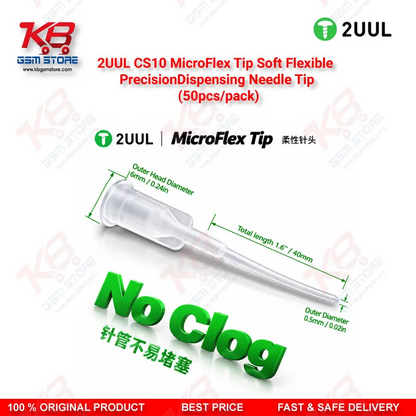 2UUL CS10 MicroFlex Soft Flexible Precision Dispensing Needle Tips – 50pcs Pack for Flux, Paste & Adhesive Application