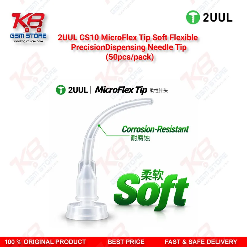 2UUL CS10 MicroFlex Soft Flexible Precision Dispensing Needle Tips – 50pcs Pack for Flux, Paste & Adhesive Application