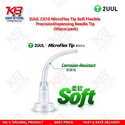 2UUL CS10 MicroFlex Soft Flexible Precision Dispensing Needle Tips – 50pcs Pack for Flux, Paste & Adhesive Application