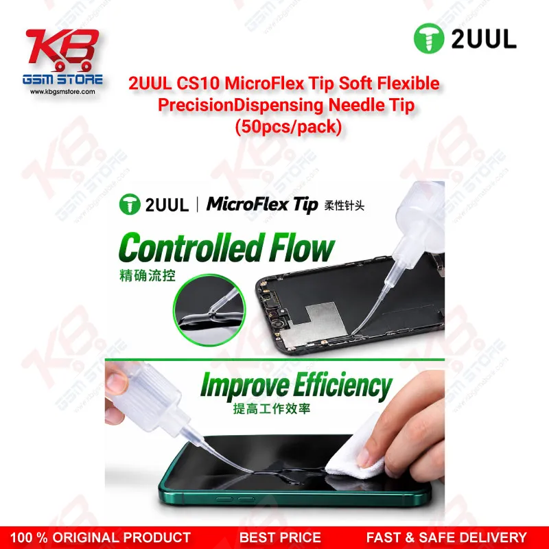 2UUL CS10 MicroFlex Soft Flexible Precision Dispensing Needle Tips – 50pcs Pack for Flux, Paste & Adhesive Application