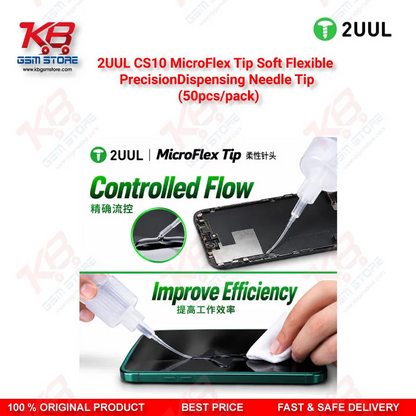 2UUL CS10 MicroFlex Soft Flexible Precision Dispensing Needle Tips – 50pcs Pack for Flux, Paste & Adhesive Application
